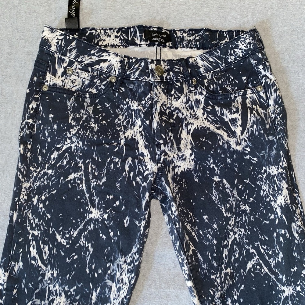 bebe Jeans Women's 28 Skinny Pants Black White Marble Print Stretch Mid Rise - Picture 3 of 16